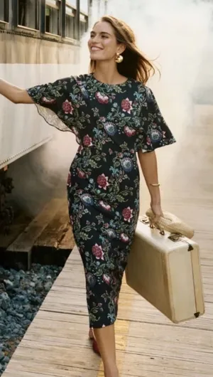 Tuckernuck Midnight Moonflower Leah Cape Dress Floral Flutter Sleeve Midi 4 New thumbnail 1