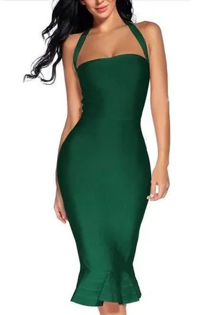 New Halter Fishtail Bandage Bodycon Dress Party M thumbnail 1