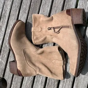 UGG Rioni Tan Suede Leather Soft Pull On Mid Boots‎ thumbnail 1