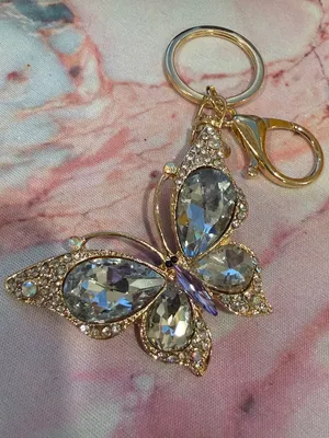 NWOT | Gold Butterfly Crystal Bag Charm/Keychain | Purple Body Stone thumbnail 2