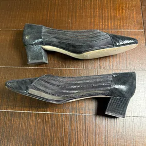 J. Renee Womens Black Mesh Leather Block‎ Heel Pumps Pointed Toe 9.5 M Vintage thumbnail 4