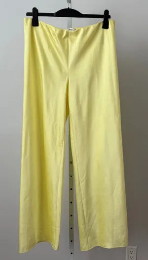 Vince sz L Yellow Satin Wide Leg High Waist Trousers Pants‎ Luxury Resortwear thumbnail 1