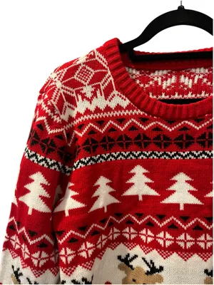 Ugly Christmas Sweater Women's Size XL Red Reindeer Knit Holiday Fair Isle Soft thumbnail 6