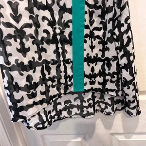 Nicole by Nicole Miller Black White Teal Damask‎ Halter High Low Blouse Large thumbnail 3