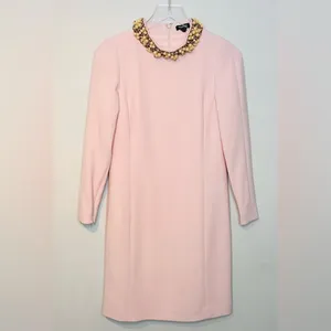 Worth Blush Pastel Pink Beaded Collar Wool Blend Shift Long Sleeve Dress thumbnail 13