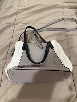 kate spade Two-Tone Pebbled Leather Satchel in Gray, White & Black thumbnail 3