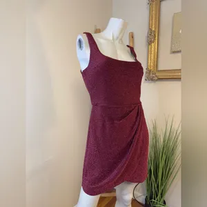 Mi Ami Francesca's Megan Glitter Tulip Mini Dress Burgundy Wine Merlot Medium thumbnail 7