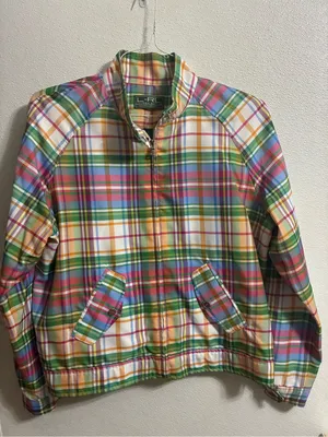 Vintage Lauren Active L-RL Multicolor Plaid Zip Windbreaker Jacket L thumbnail 1