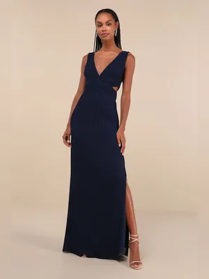 LULU’S Compelling Poise Navy Blue Plisse Cutout Sleeveless Maxi Dress thumbnail 4