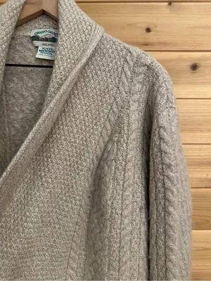 Aran Crafts XL Cream Merino Wool Cable Knit Open Front Cardigan Ireland Cozy thumbnail 3