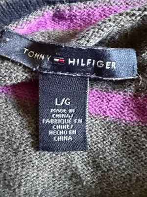 Tommy Hilfiger Sweater Hoodie Purple Gray Striped Size L thumbnail 3