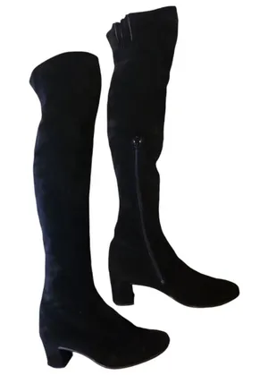 Italian Suede Black Knee High Boots Size 8.5 - Short Heel thumbnail 1