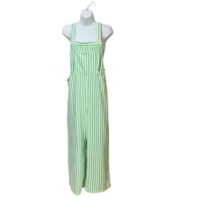 Halara Green White Striped Wide Leg Bib Overalls Pockets Medium Regular thumbnail 3