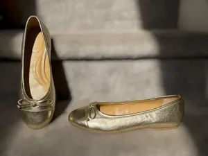 NEW Talbots Blair Metallic Gold Leather Bow Ballet Flats Cap Toe Balletcore thumbnail 1