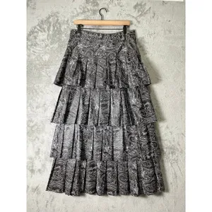 Vintage Boho Paisley Tiered Maxi Skirt Ruffle Rosette Detail Romantic Festival thumbnail 3