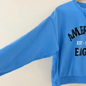 American‎ Eagle Cropped Sweatshirt Blue Graphic Logo Crewneck Pullover Size M thumbnail 3