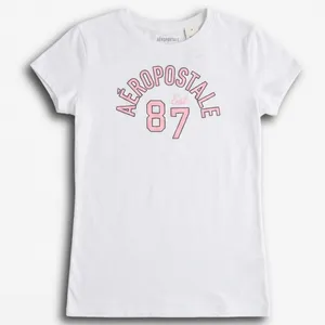 Aeropostale Womens White Graphic T-Shirt‎ Pink Logo 87 Est Varsity Tee Large thumbnail 1
