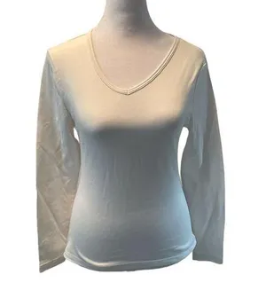 Fruit of the Loom White Long Sleeved Women’s Tagless V-Neck Shirt thumbnail 1