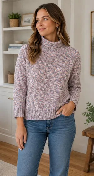 L.L.‎ Bean Pink Speckle Mock Neck Pullover Sweater 100% Cotton Womens Small FN21 thumbnail 1