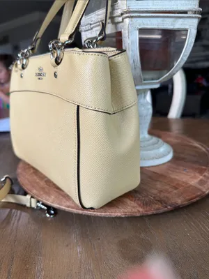 Coach Pebbled Leather Satchel Bag in Beige thumbnail 5