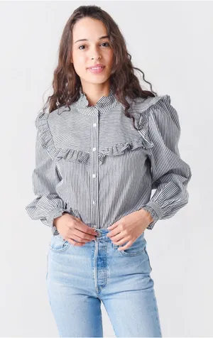 Rebecca Minkoff Women's Linda Stripe Ruffle Top Size M (19-20” PTP) NWT thumbnail 1