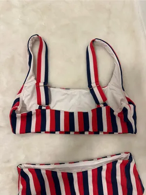 Show Me Your MuMu swim suit Red, Blue & White Striped Scoop Bikini Set thumbnail 6