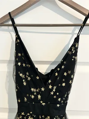 Lulus Favorite Moment Gold and Black Star Print Skater Dress Size S thumbnail 6