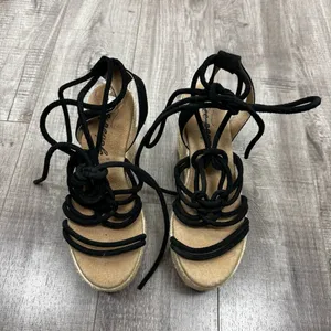 Free People Sandal Platform Wedge Espadrille Black Strappy Wrap Up Size 38 (8) thumbnail 2