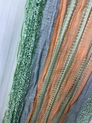 Charming Charlie Pastel Striped Knit Scarf Green Gray Peach Fringe Lightweight thumbnail 4