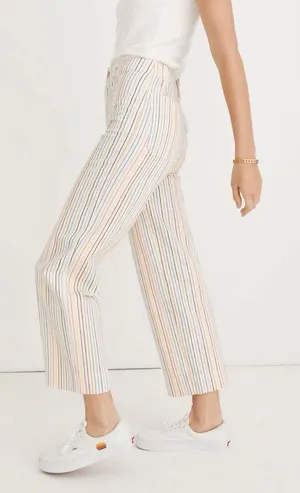 Madewell Womens Rainbow Stripe Wide Leg‎ Crop Pants White Multi Sz 27 thumbnail 1