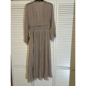 Rebellion Again Kimono Maxi Dress Beige Lace Trim Tie‎ Waist Long Sleeve size 2 thumbnail 4