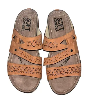 Soft Comfort Brown Memory Foam Laser Cut Slide Sandals Size 7 thumbnail 1
