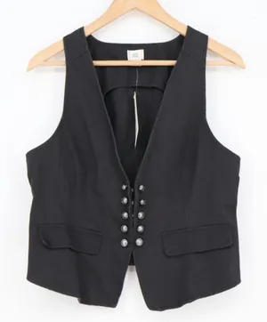 BDG Urban Outfitters Maise Wash Black Cotton Vest Hook Eye Waistcoat Mens M NEW thumbnail 1