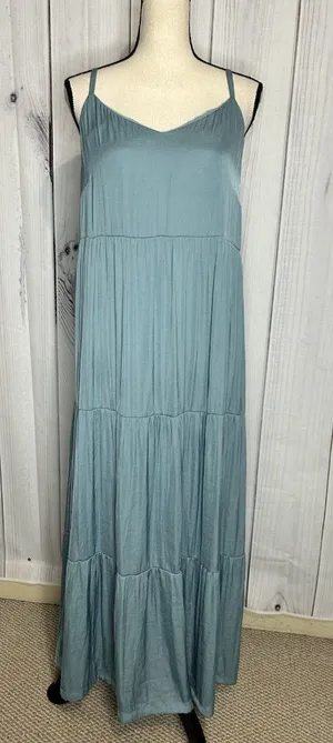 Soma WKND Tiered Satin Maxi Bra Dress Sz L Adjustable Straps Mineral Green thumbnail 1