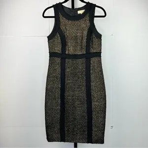 Michael Kors Tweed Sheath Dress Sz 4 Black Gold Metallic Career Cocktail Preppy thumbnail 4
