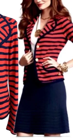 CAbi Red and Navy Striped Knit Blazer thumbnail 1