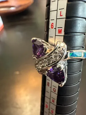 Sterling Silver Purple Amethyst & Crystal Swirl Ring with Teal Accents- Size 7 thumbnail 8