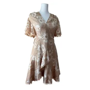 NWT Selfie Leslie Cami Angel Cream V-Neck Short Sleeve Faux Wrap Mini Dress thumbnail 7