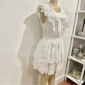 New Steve Madden Eyelet Ruffle Dress Sz L White Elastic Waist Cotton NWT thumbnail 4