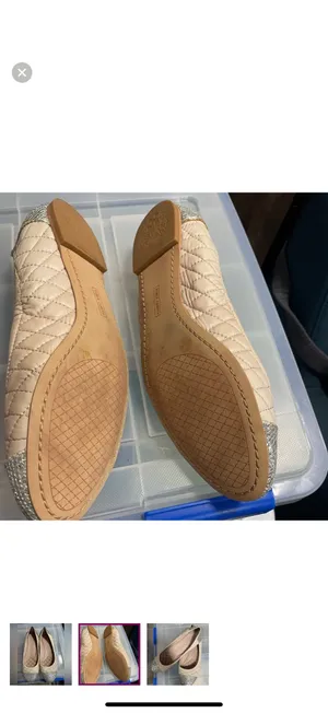 Vince Camuto Quilted Ballet Flats Cream Silver Glitter Cap Toe Size 10 thumbnail 3