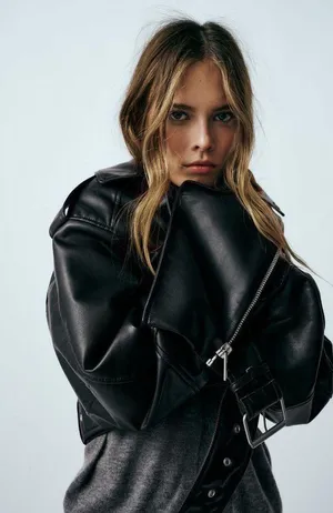 ZARA jacket biker faux leather cropped coat thumbnail 8