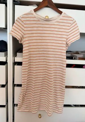 Universal Threads beige and white striped tee shirt dress thumbnail 1