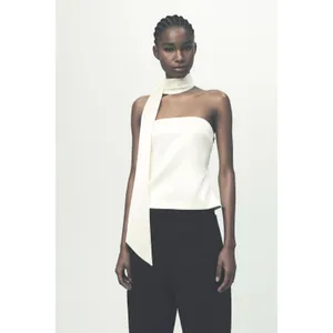 Zara White Satin Strapless Neck Tie Top Size XXL Sash Party Goinv Out 2228/381 thumbnail 11