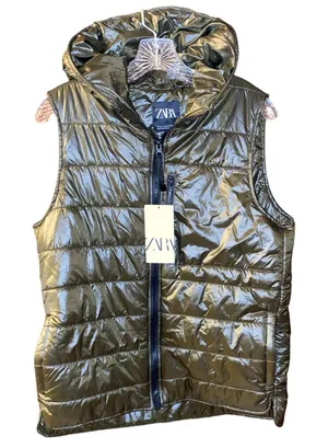 NWT ZARA shiny puffer vest with hood thumbnail 1
