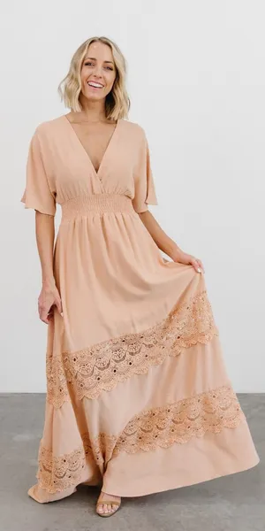 Baltic Born Women’s Vera Maxi Dress V-Neck Wedding Bridesmaid in Salmon XL thumbnail 1