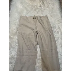 Gap Women's Size 12 Wide Leg Pants Beige Tie Waist Pockets High Rise 100% Linen thumbnail 4