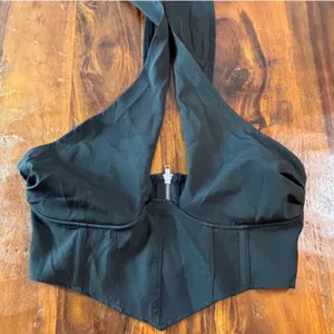 Missguided Black Corset Halter Top Plunging Neckline Zip‎ Back Size US 6 thumbnail 1