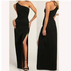 LULU'S Good Times Only Dress Small Maxi Black Bodycon One Shoulder NEW High Slit thumbnail 2