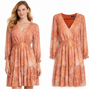 Just Taylor Orange Paisley Floral Smocked Waist Tiered Mini Dress Womens Size‎ 6 thumbnail 12