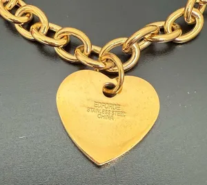 EDFORCE Gold Stainless Steel Heart Charm Link Bracelet 19g. thumbnail 5